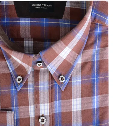 پیراهن مردانه رسمی چهارخونه قهوه‌ای روشن