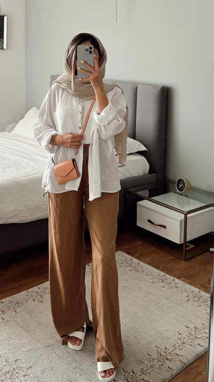 شلوار لینن قهوه ای دمپا H&M751