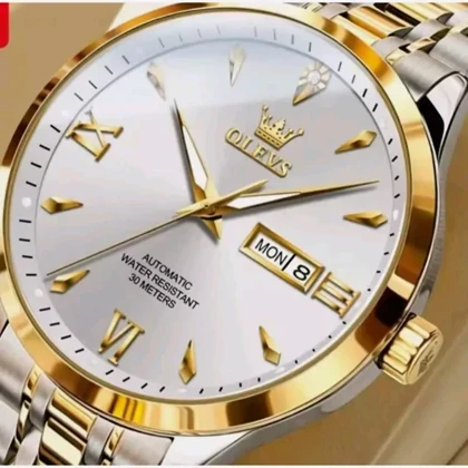 ساعت مچی مردانه آلوزOLEVSبند استیل نقره ای طلایی خاص وجذاب