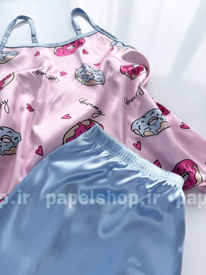 ست لباس خواب تاپ و شورتک ساتن طرح دونات