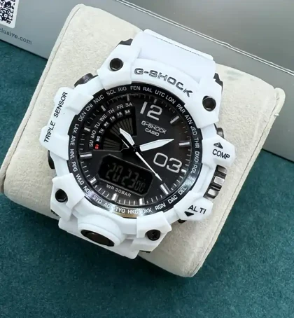 ساعت جی شاک مردانه دوزمانه طرح جدید الارم دار سفید