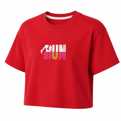 کراپ آستین کوتاه طرح Run
