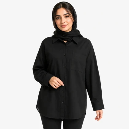 مانتو نخی زنانه مدل رنگین کمان جیب‌دار آستین بلند مشکی