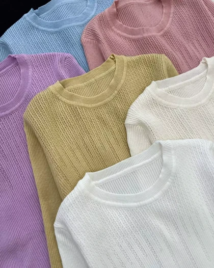 بلوز بافت استین سه ربع یقه گرد کد 5392