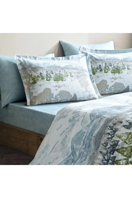 ملحفه دو نفره Taç Butik مدل Velur پنبه‌ای - آبی