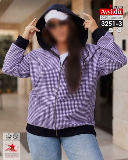 سویشرت کلاه دار جلو زیپ‌دار زنانه سایز بزرگ کد 3251