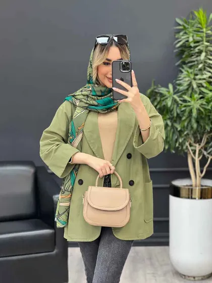 مانتو لینن چهاردکمه آستین پاکتی