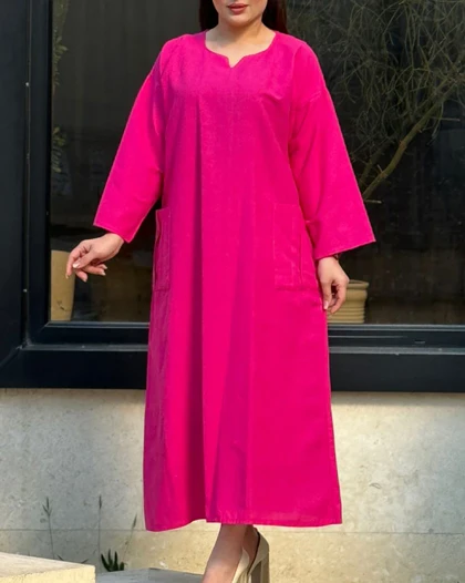 پیراهن لینن خارجی دو جیب 6099