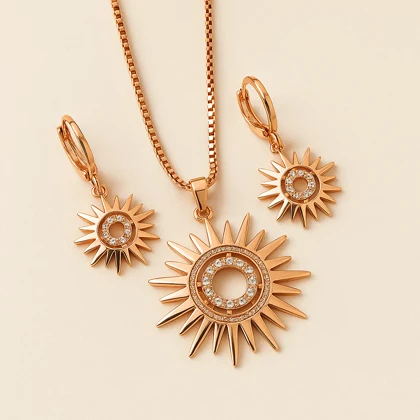 نیم‌ست زنانه طلایی طرح خورشید نگین‌دار – برند Xuping