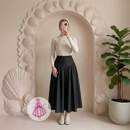 دامن جین کمرگنی بلند وارداتی