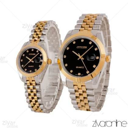 ست ساعت سیتیزن طلایی نقره ای صفحه مشکی 105662