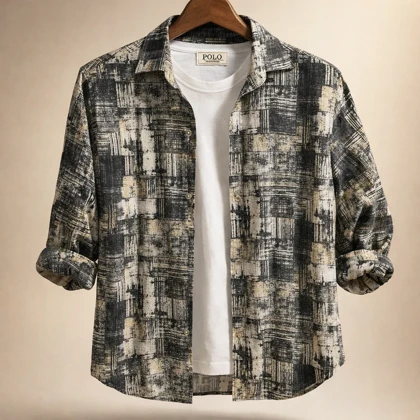 پیراهن کنف لینن صددرصد نخ ذغالی طلایی «گرافیت ماربل» فوق العاده خنک و با کیفیت کد S12