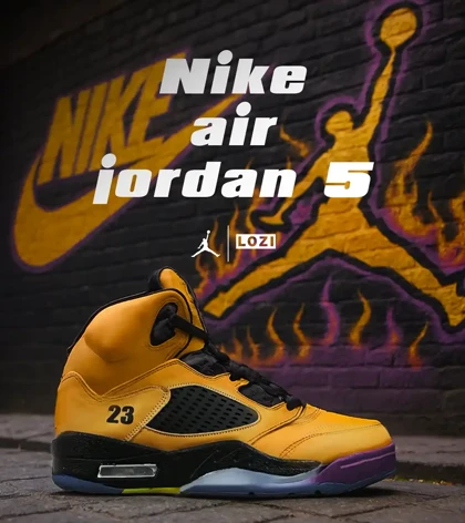 کتانی ساق‌دار زنانه و مردانه زرد مشکی Nike air jordan 5 مدل 7973