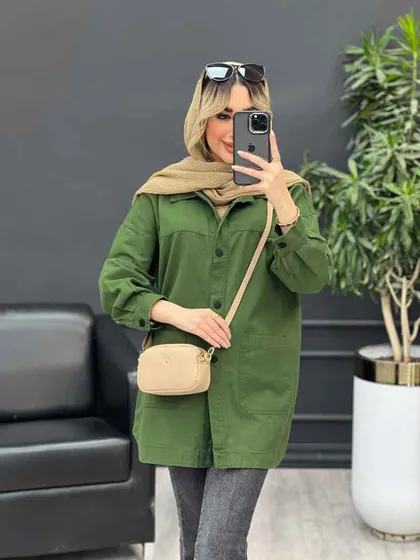 مانتو کتان دو جیب پایین