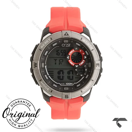 ساعت کرست مردانه 9502-2 صفحه مشکی بند قرمز دیجیتالی Crest-11375-U