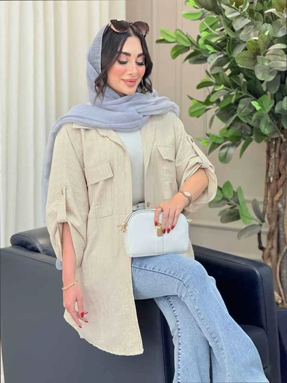 مانتو پانچ آستین پاگن جیب پاکتی