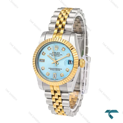 رولکس زنانه دورنگ طلایی صفحه آبی مدیوم Rolex-5977-L