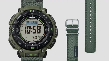 ساعت مچی کوهنوردی کاسیو پروترک (Casio Pro Trek) مدل PRG-340B-3 (دیجیتال, تریپل سنسور, شارژ خورشیدی, بند پارچه‌ای مقاوم)