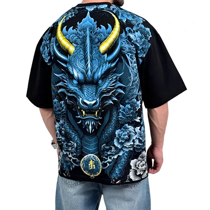 تیشرت مردانه مشکی طرح گرگ آبی