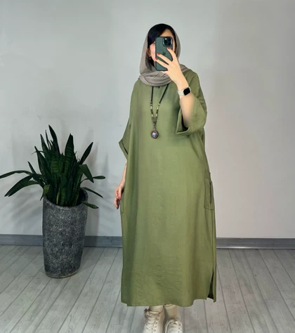 پیراهن مانتویی زیتون 2 (ارسال رایگان)