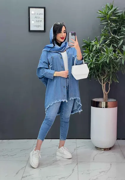 مانتو جین پانچ پایین ریش