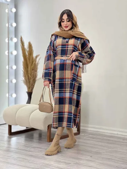 پیراهن بلند چهارخونه آستین پیله