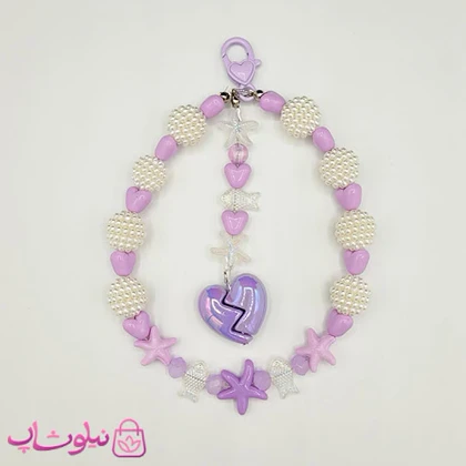 آویز کیف، گوشی، جاکلیدی دستساز برند N&SH مدل قلب و ستاره بنفش و توت سفید کد 190
