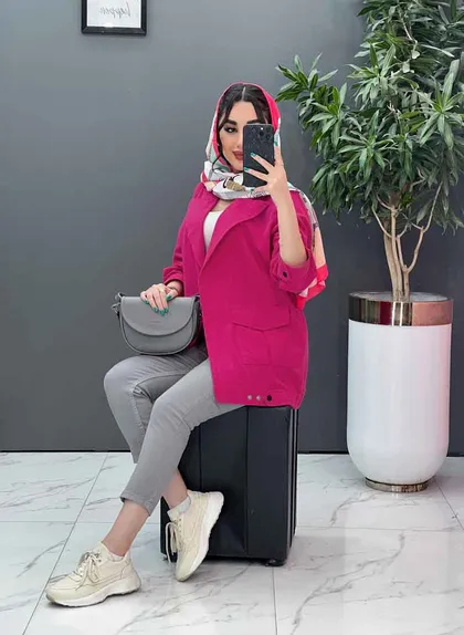 مانتو لینن آستین پاگن دو جیب