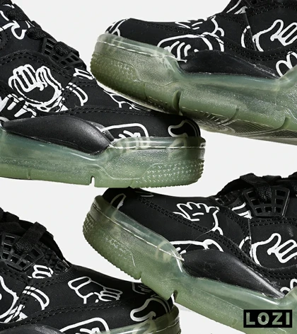 کفش کتانی ساق‌دار مردانه مشکی سبز Jordan 4 x Kaws