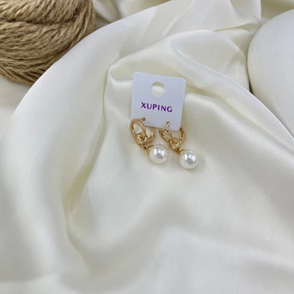 گوشواره زنانه مدل صدف آویز مروارید ژوپینگ رنگ طلایی
