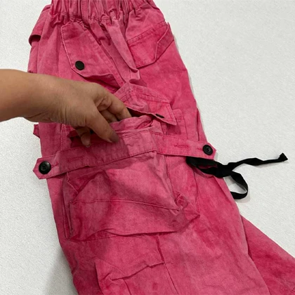 شلوار بگ دخترانه سرخابی کتان