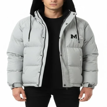 کاپشن سیلیکونی مردانه، طوسی گرم و شیک با کلاه دورس کد 1856