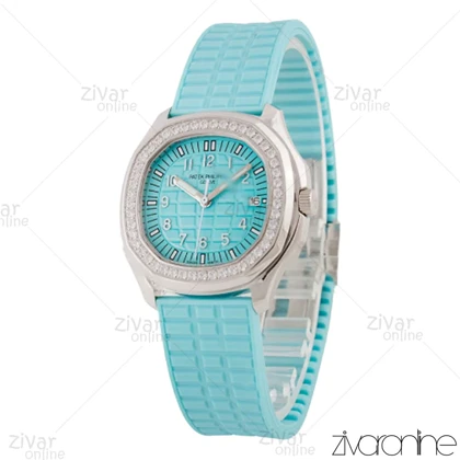 ساعت پتک فیلیپ آکوانا زنانه قاب سیلور صفحه تیفانی دور نگین 105609