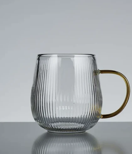 لیوان چای خوری شیاردار دسته عسلی