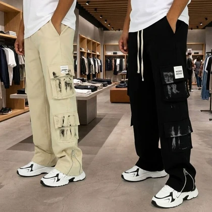 شلوار کارگو شش جیب پایین زیپ مدل sami-کرم