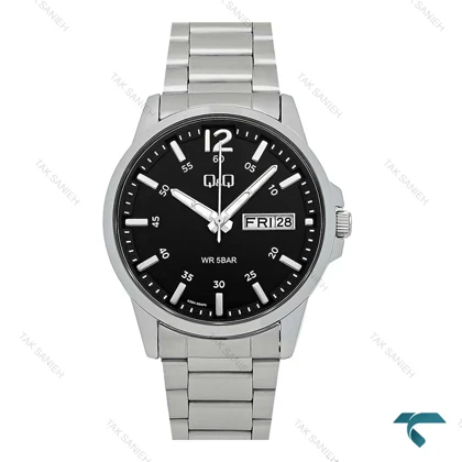 کیو اند کیو مردانه استیل صفحه مشکی دو تقویمه QQ-7782-G