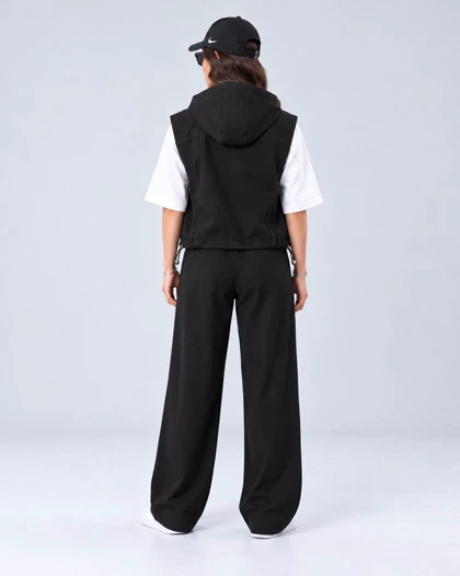وست زنانه کتان مشکی کلاه‌دار زیپ‌دار کاترین فری سایز 36 تا 46