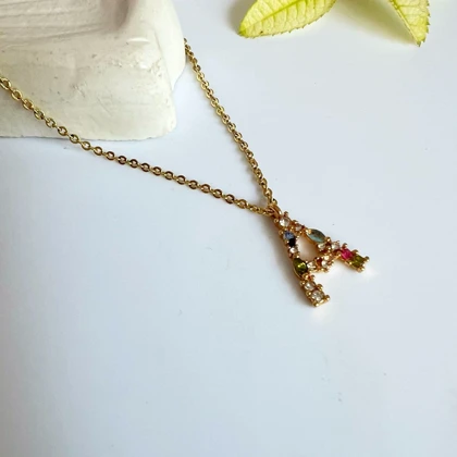 گردنبند حروف A نگین‌های مولتی‌کالر (چندرنگ) آبکاری طلا