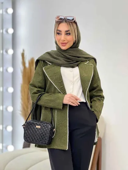 مانتو ژاکارد دو جیب مروارید