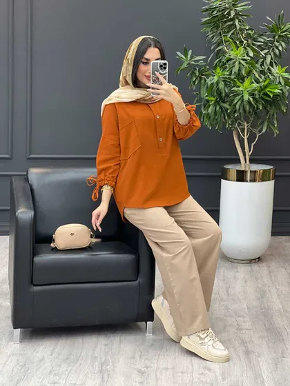 مانتو جلوبسته آستین گت دار