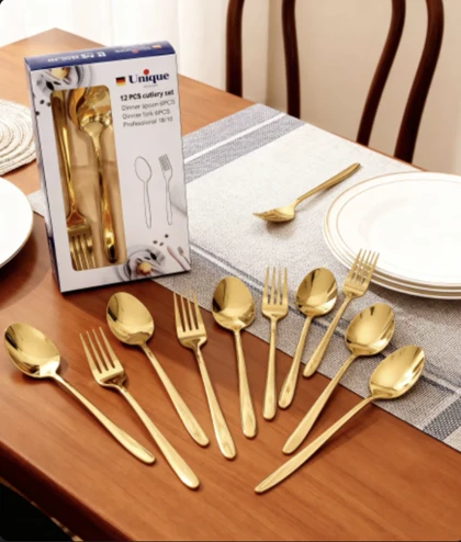 ست قاشق و چنگال استیل طلایی یونیک (unique) /a239