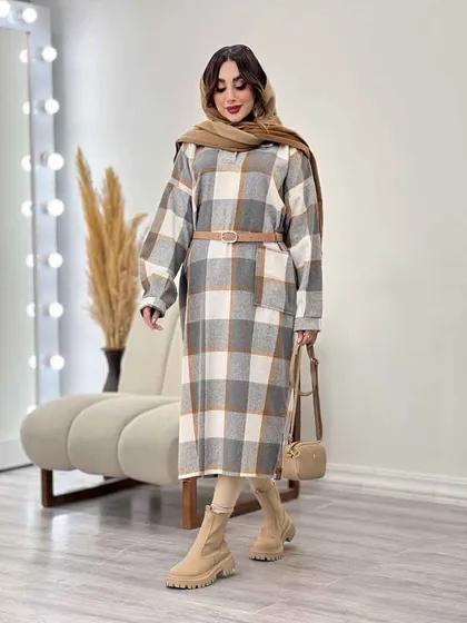 پیراهن بلند چهارخونه آستین پیله