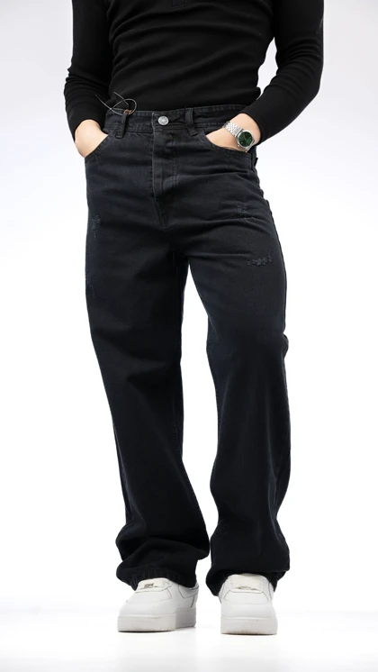 شلوار بگ جین ذغالی تیره زاد سطحی قد 110 سانت * بهترین کیفیت دنیم کد 916