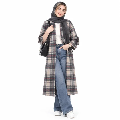 مانتو اسپرت چهارخونه پشمی پاییزه