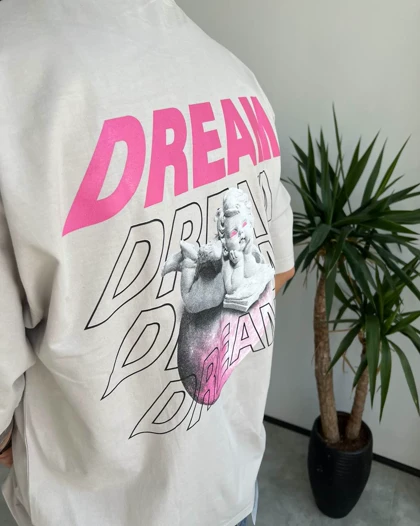 تیشرت یقه گرد DREAM رنگ استخوانی
