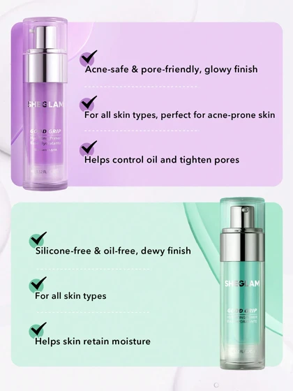 پرایمر آبرسان شیگلم SHEGLAM Good Grip Hydrating Primer دو رنگ بنفش و سبز + AHA حجم 45 میلی‌لیتر