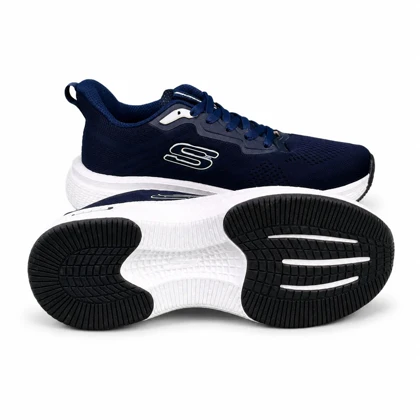 کفش کتانی بزرگ پا اسکیچرز رانینگ زیره بست سرمه ای SKECHERS