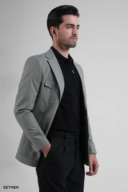 کت تک مردانه نیم آستر لینن سافاری