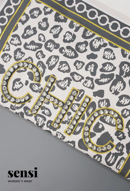 تیشرت پلنگی چاپی نگین‌دار CHIC