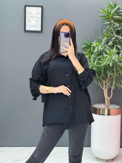 شومیز لینن آستین بنددار